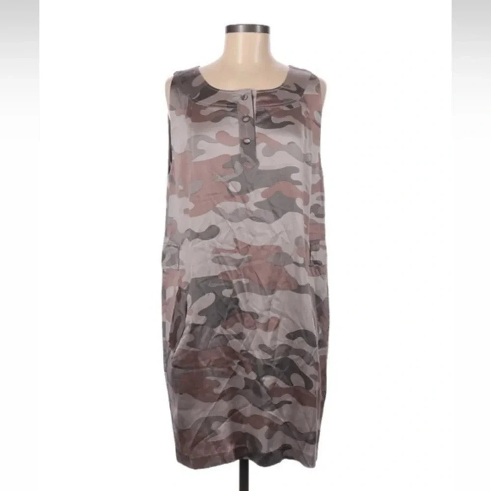 Mike Gonzalez | Grey Black Mauve Camo Print 100% Silk Sleeveless Dress Size 6